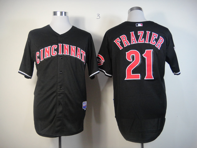 Men MLB Cincinnati Reds 21 Frazier black Fashion jerseys